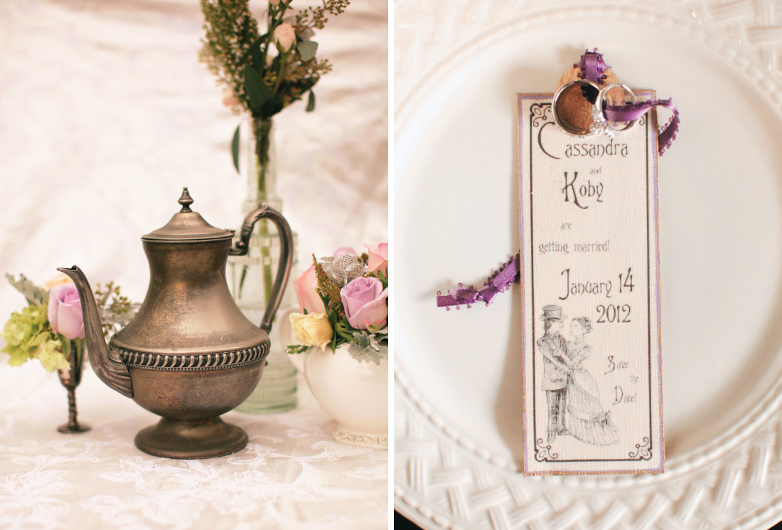 wedding floral decorating using moroccan tea pot, DIY save the date card for Cassandra and Koby
